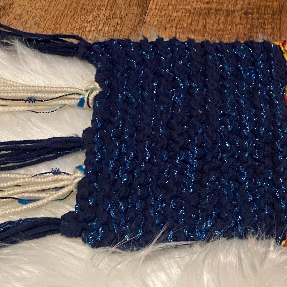 Blue, pink, black, and orange long scarf with fringe - Picture 7 of 8